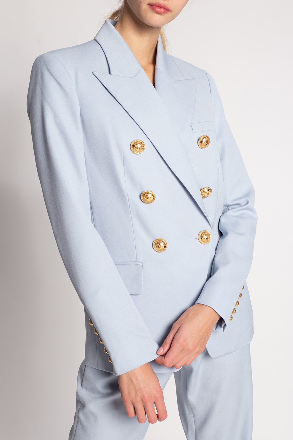 Balmain light blue blazer best sale